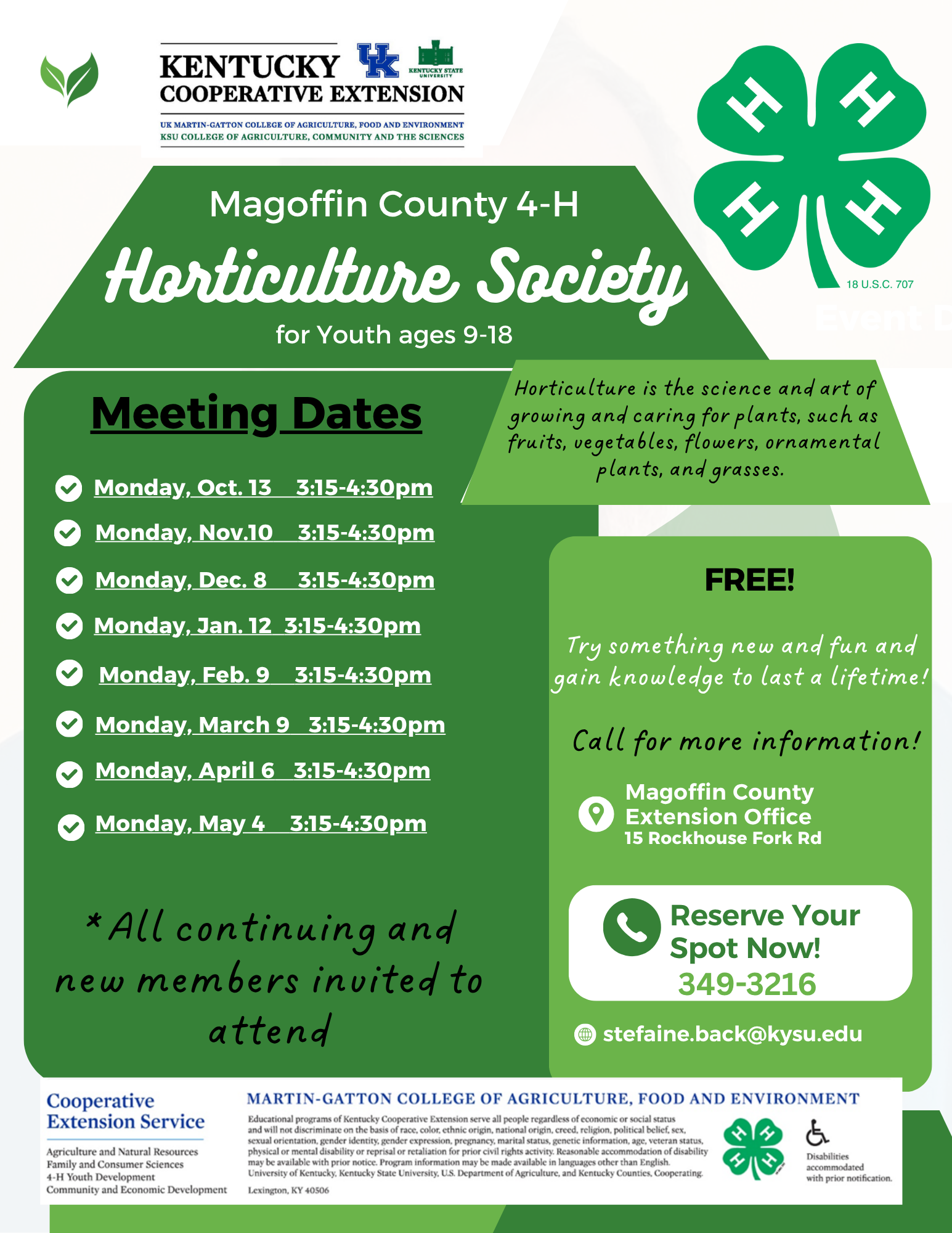 4-H Horticulture meeting date information